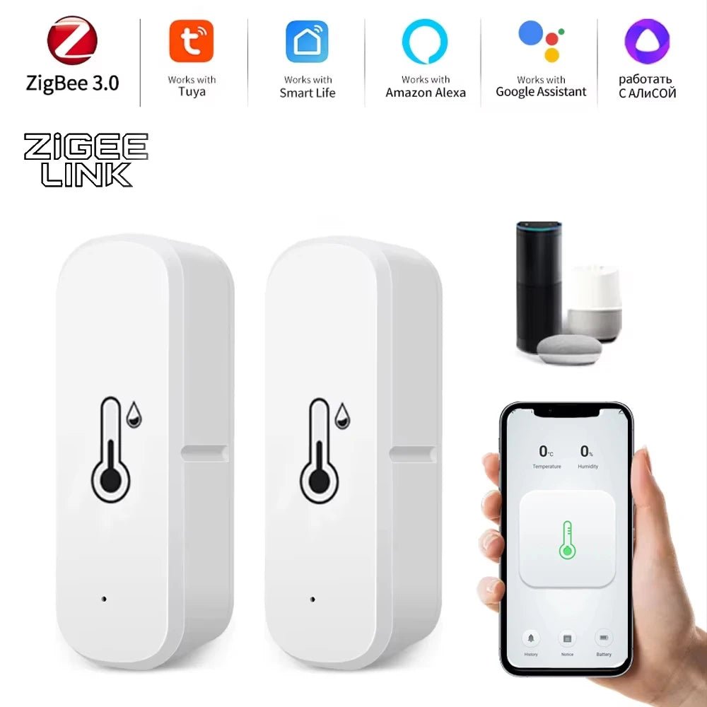 Zigbee/Wifi Smart Temperature Humidity Sensor APP Remote Monitor Voice Control Smart Life APP Work with Tuya Alexa Google Home