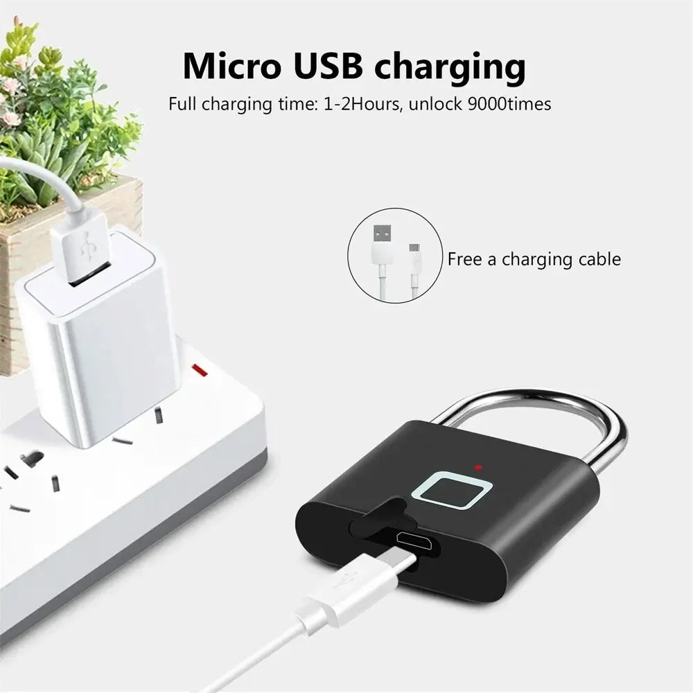 IP66 Waterproof Fingerprint Smart Lock Padlock Door Lock Keyless USB Charging Portable