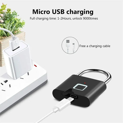 IP66 Waterproof Fingerprint Smart Lock Padlock Door Lock Keyless USB Charging Portable