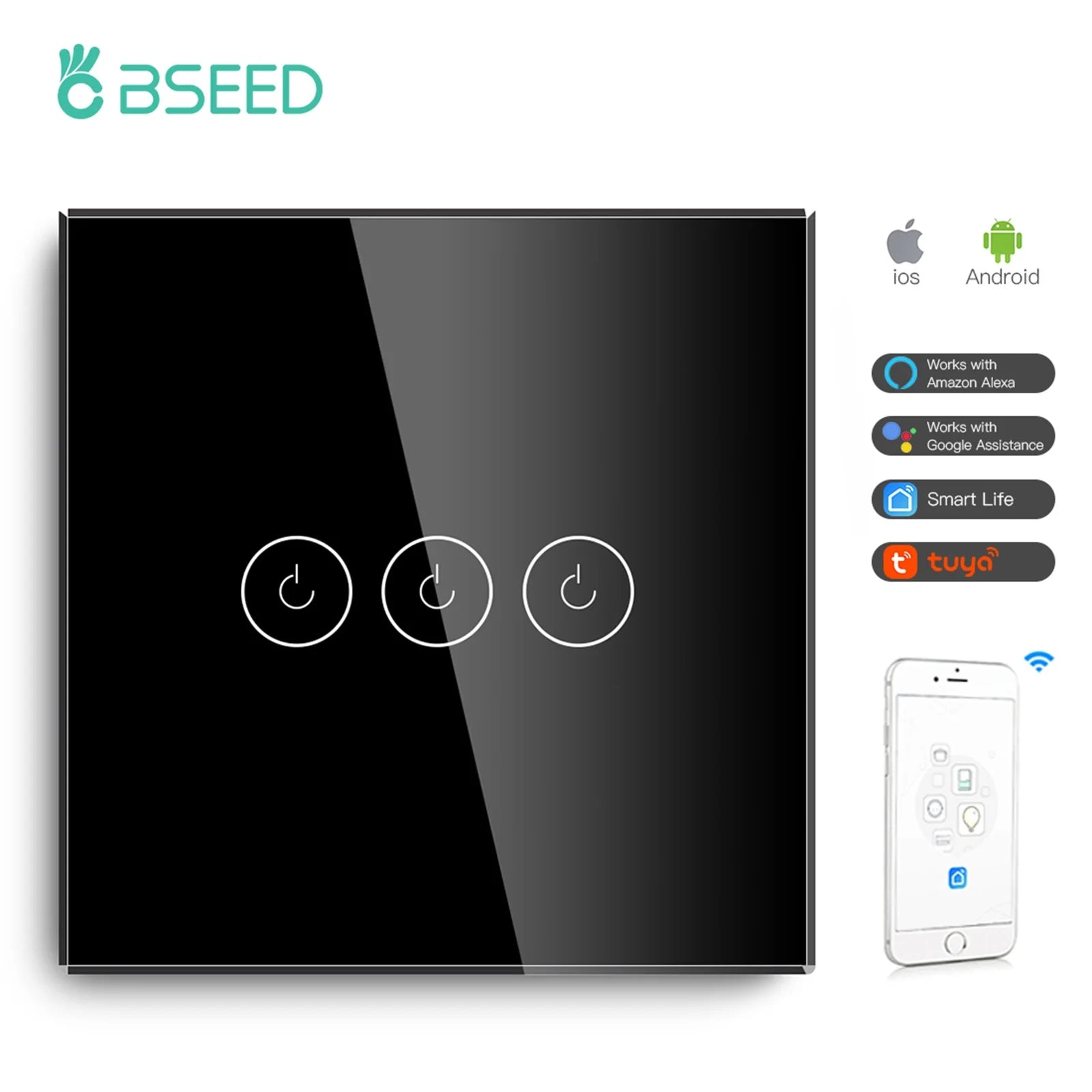 Wifi 1/2/3 Gang 1 Way Smart Switch LED Buttons Glass Panel Smart Switch Work with Tuya Google Home EU Touch Switch 600W