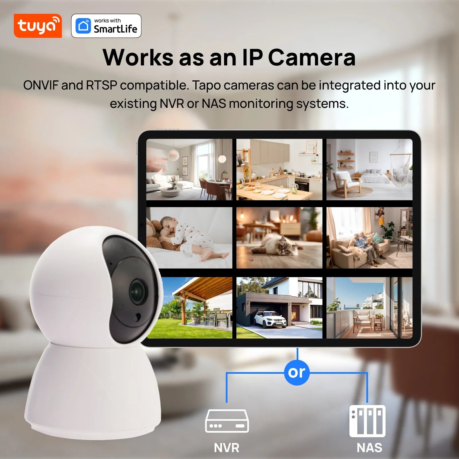 4MP QHD Smart Security Camera - Tuya Wifi Indoor Camera with PTZ, Baby/Pet Monitor, 2.4G Home Security Camera, Tuya&Smart Life A