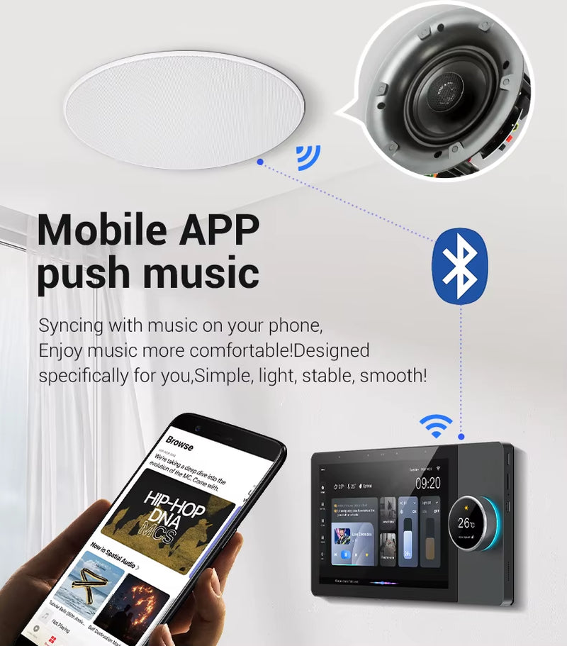 10-Inch IPS Screen Android Music Host Touch Screen Multi-Function Wall-Mounted Central Controller Two Zones Tuya Smart App Home
