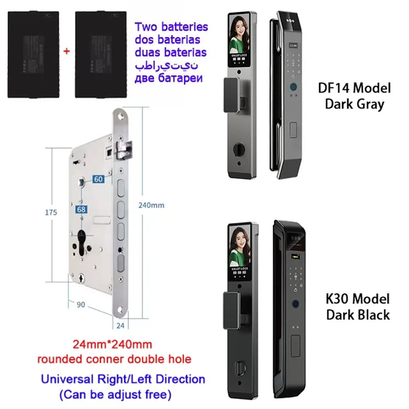 Tuya APP Smart Life APP Control Voice Intercom Smart Lock 3D Face Recognition Fingerprint Password Smart Door Lock with Camera