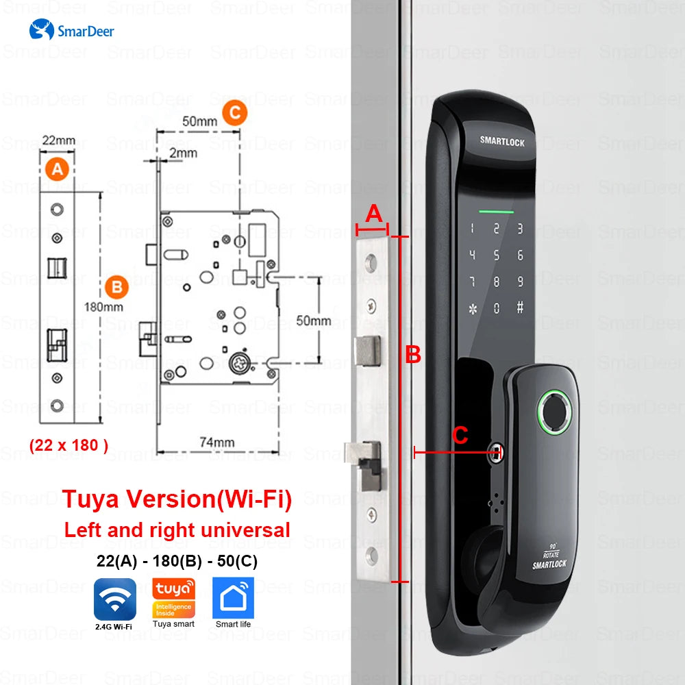 Electronic Lock for Tuya Smart Lock with Biometric Fingerprint Lock 5-In-1 Keyless Entry Digit Lock with Code