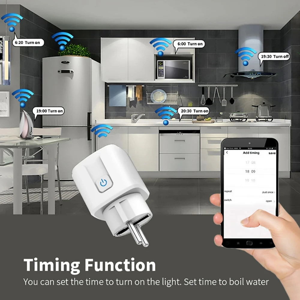 Tuya WIFI Smart Socket EU 16A/20A Wifi/Zigbee3.0 Smart Plug with Power Monitoring Smart Homevoice Control Support Alexa