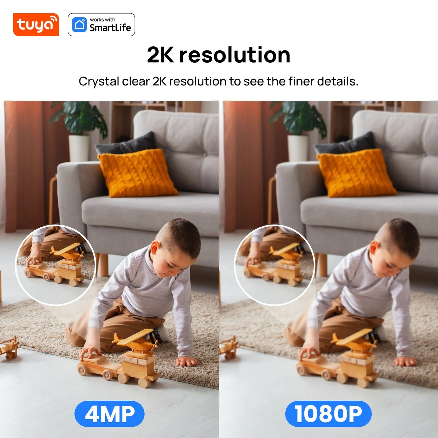 4MP QHD Smart Security Camera - Tuya Wifi Indoor Camera with PTZ, Baby/Pet Monitor, 2.4G Home Security Camera, Tuya&Smart Life A