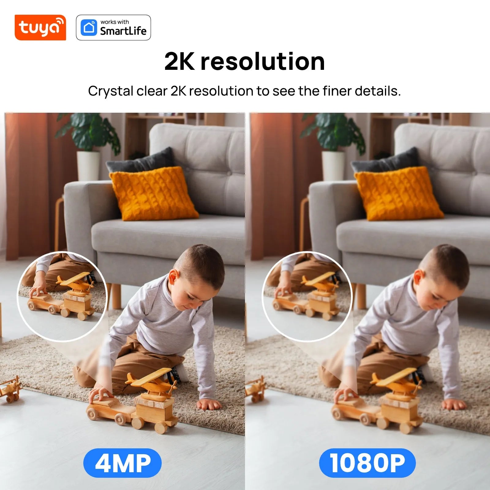 4MP QHD Smart Security Camera - Tuya Wifi Indoor Camera with PTZ, Baby/Pet Monitor, 2.4G Home Security Camera, Tuya&Smart Life A