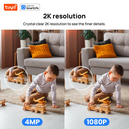 4MP QHD Smart Security Camera - Tuya Wifi Indoor Camera with PTZ, Baby/Pet Monitor, 2.4G Home Security Camera, Tuya&Smart Life A