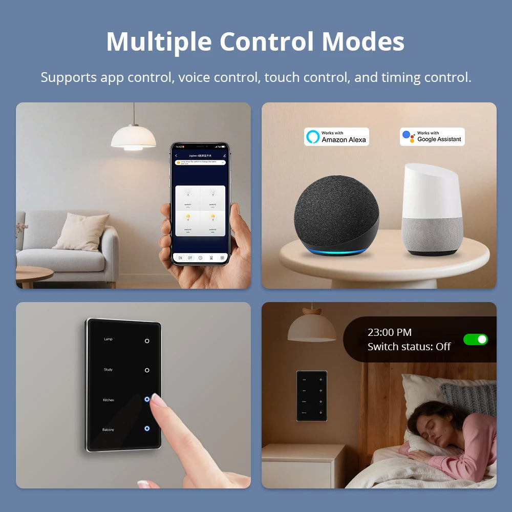 Zigbee DIY Name Switch Black Touch Panel Work with Tuya Display Screen Smart Wall Light Switch Alexa Google Home Voice Control
