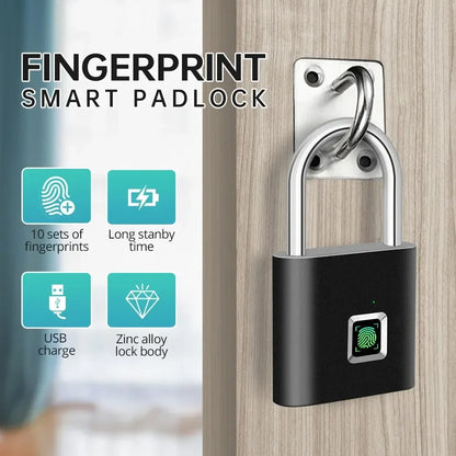 IP66 Waterproof Fingerprint Smart Lock Padlock Door Lock Keyless USB Charging Portable
