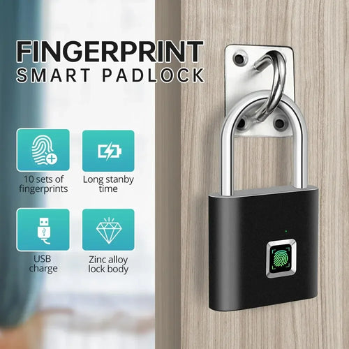 IP66 Waterproof Fingerprint Smart Lock Padlock Door Lock Keyless USB Charging Portable