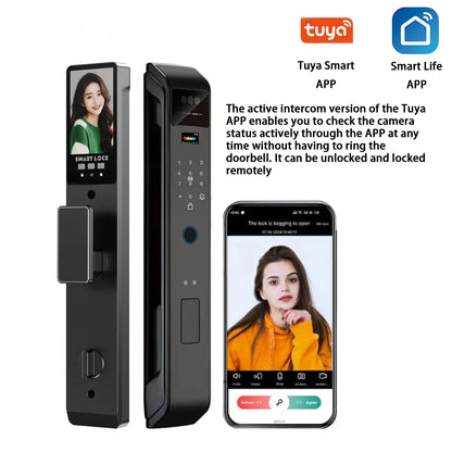 Tuya APP Smart Life APP Control Voice Intercom Smart Lock 3D Face Recognition Fingerprint Password Smart Door Lock with Camera