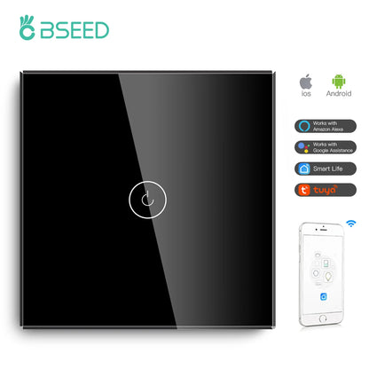 Wifi 1/2/3 Gang 1 Way Smart Switch LED Buttons Glass Panel Smart Switch Work with Tuya Google Home EU Touch Switch 600W