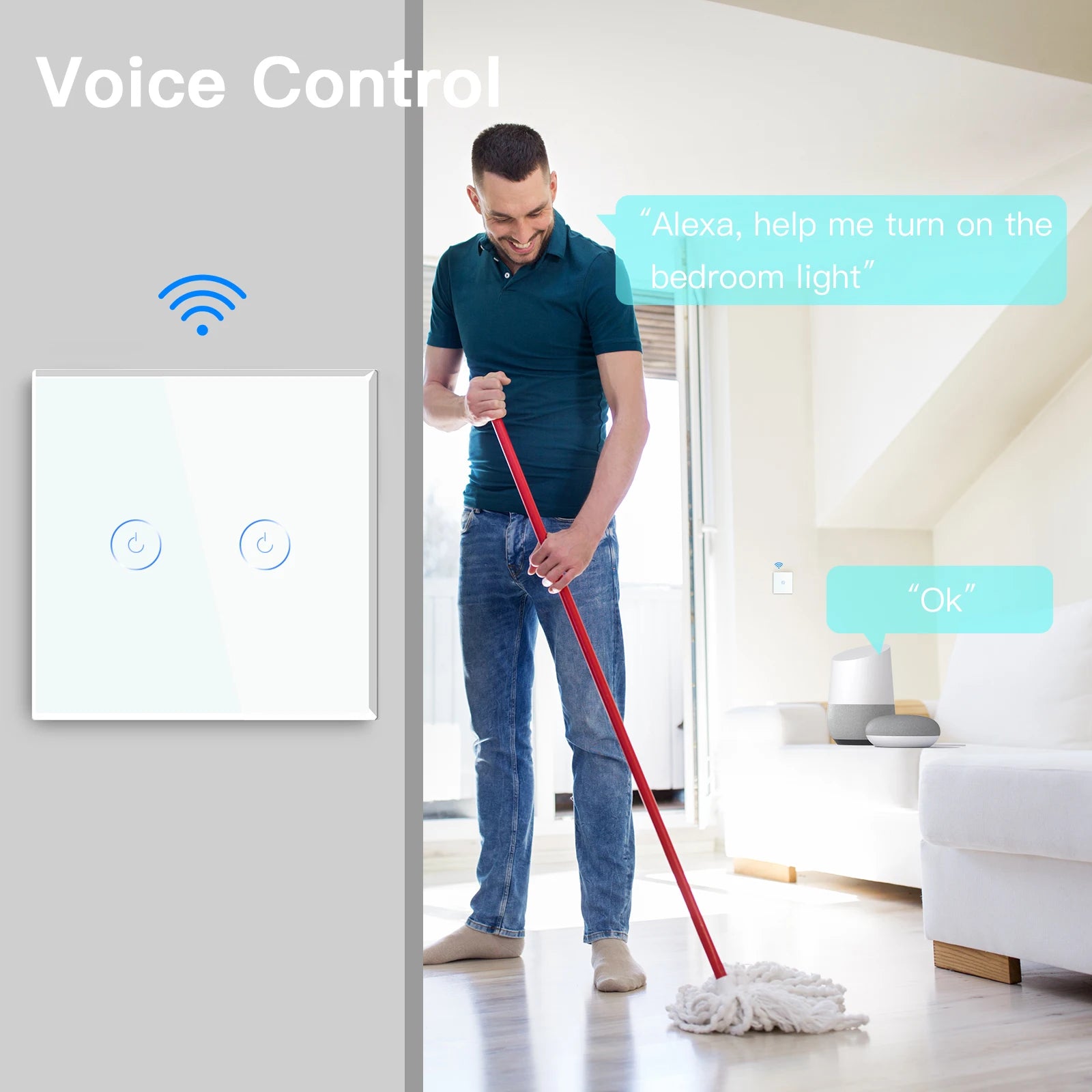 Wifi 1/2/3 Gang 1 Way Smart Switch LED Buttons Glass Panel Smart Switch Work with Tuya Google Home EU Touch Switch 600W
